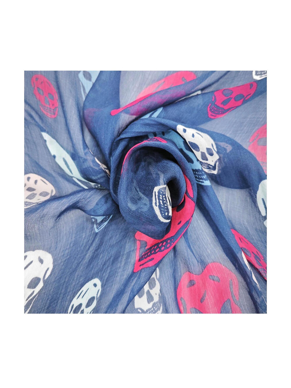 Alexander McQueen Skull Print Silk Scarf Blue Pink - Picture 3 of 4